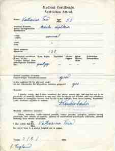 Katharina Fried's medical certificate, 1939
