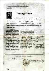 Wedding certificate of Katharina Müller and Victor Fried, 1918